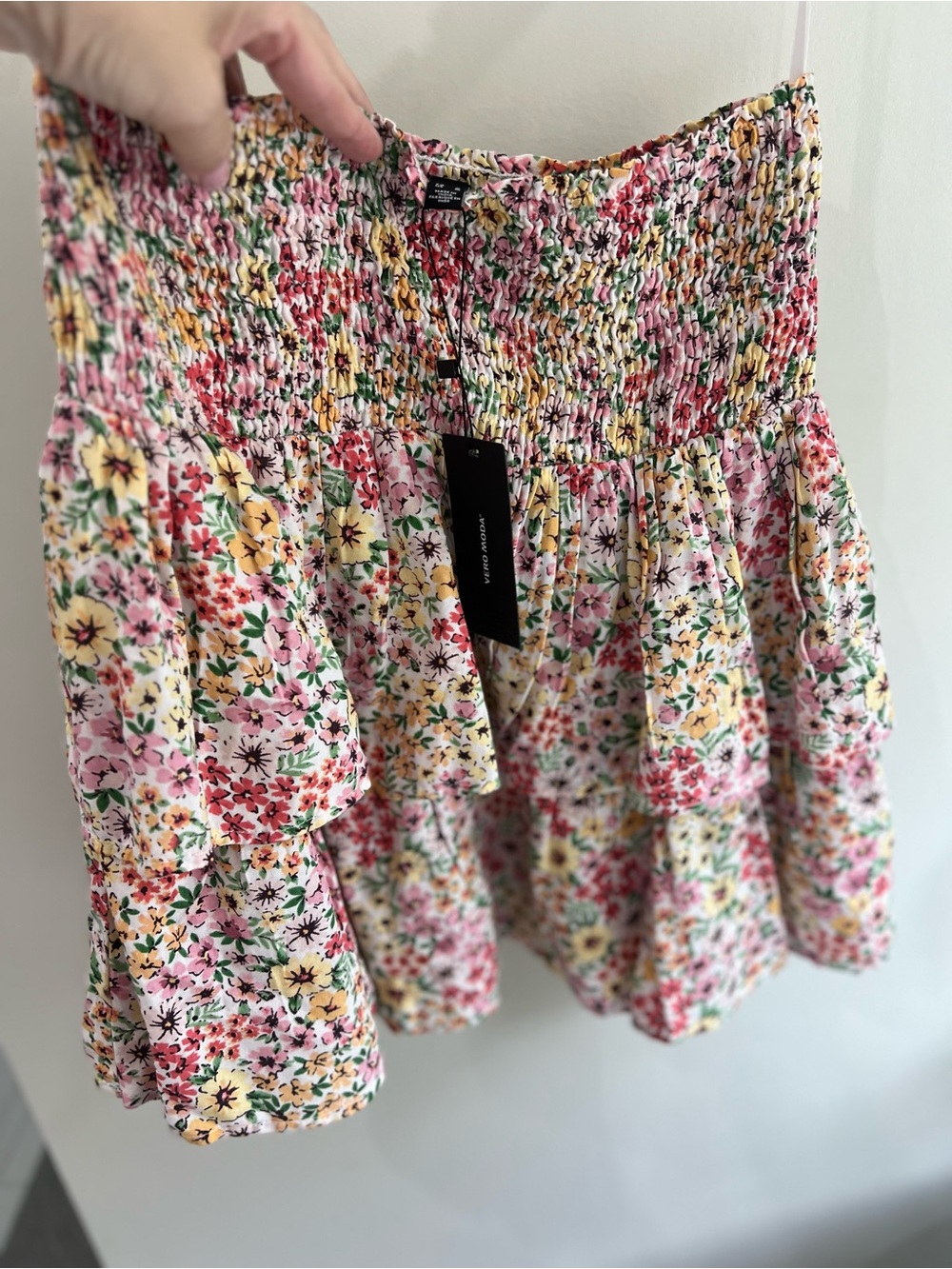 Vero Moda Smocked Tiered Mini Skirt - Pink Multi